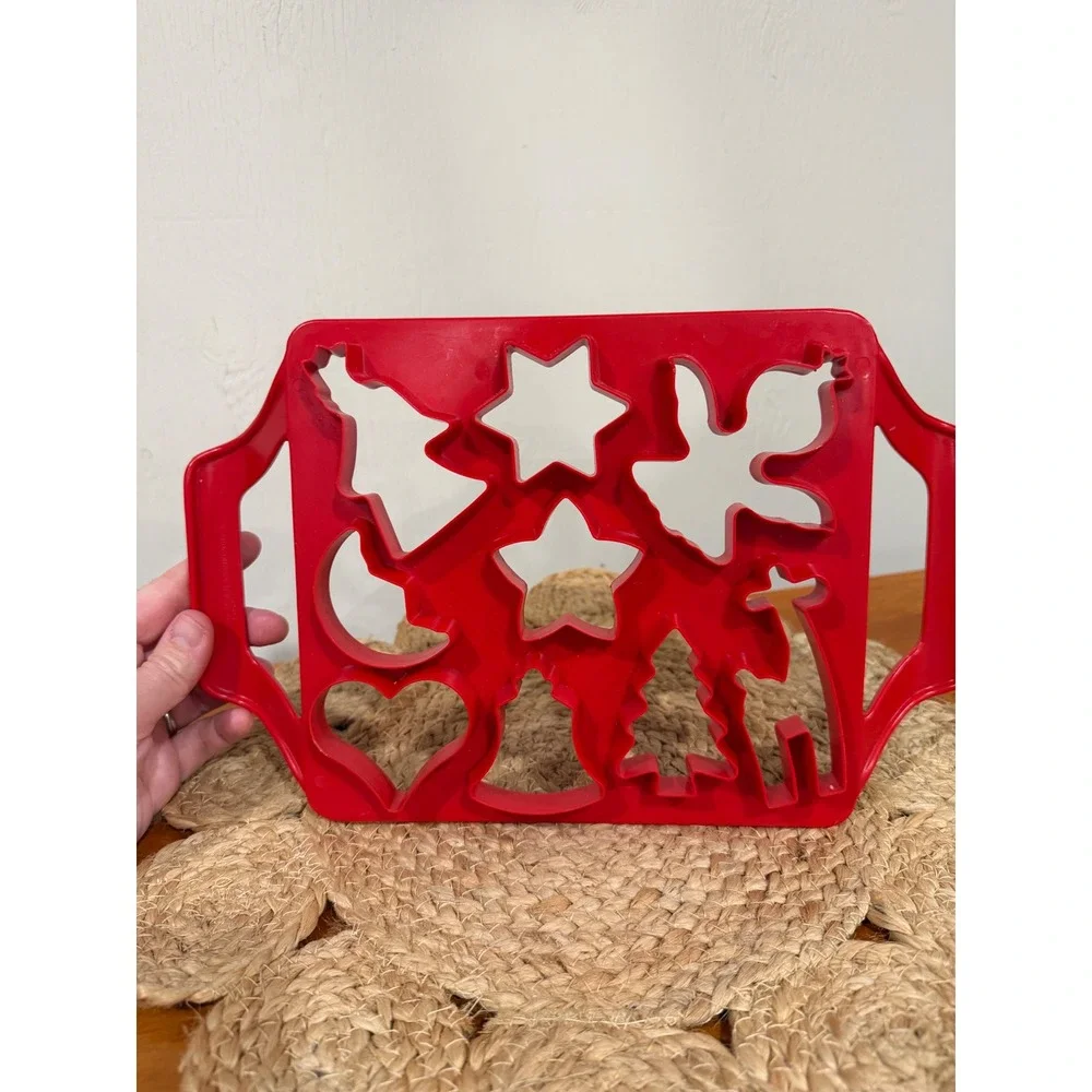 Vintage Tupperware Christmas Holiday Cookie Cutter Sheet Red Plastic 13 Inch